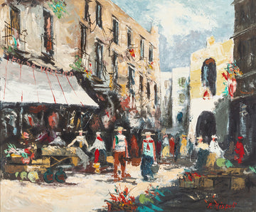 R. Rispoli (Italian) City Market Scene  Oil On Canvas