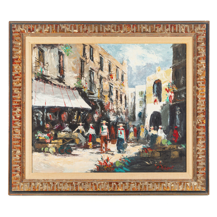 R. Rispoli (Italian) City Market Scene  Oil On Canvas