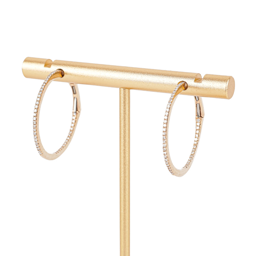 14K Rose Gold Diamond Hoop Earrings