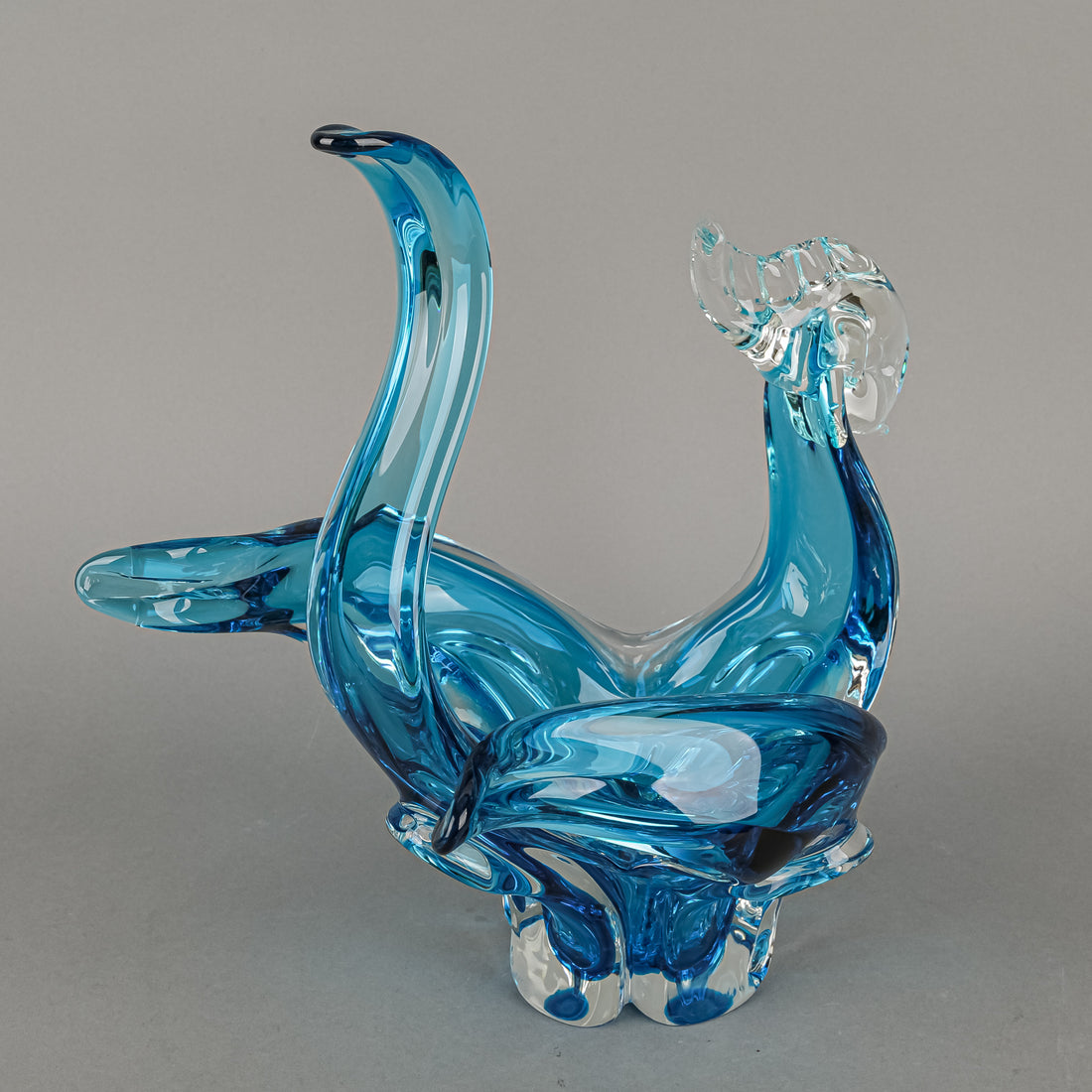 Lorraine/Chalet Style Free Form Art Glass Phoenix Bowl - Blue