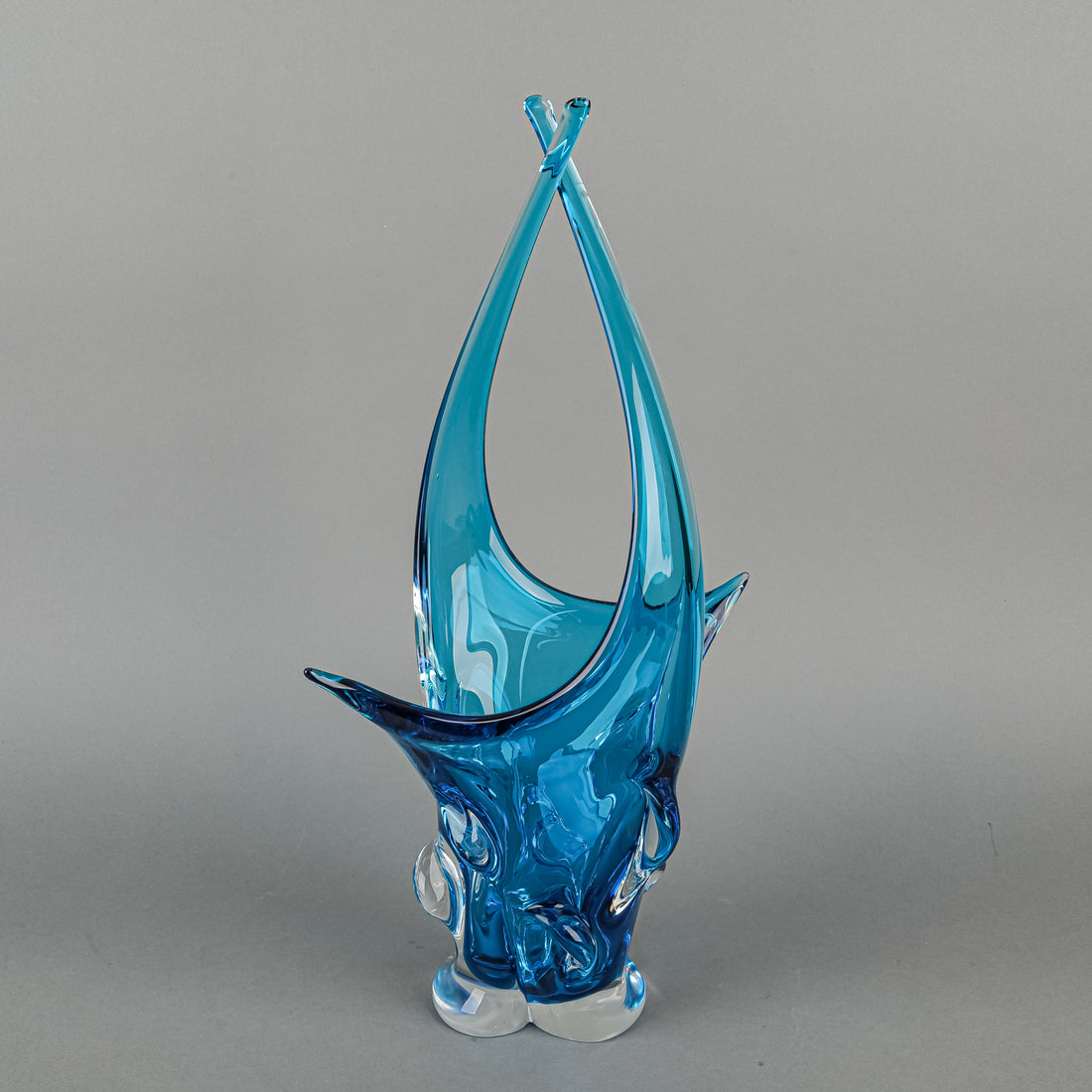Lorraine/Chalet Style Free Form Art Glass Basket  Blue