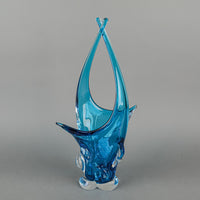 Lorraine/Chalet Style Free Form Art Glass Basket  Blue