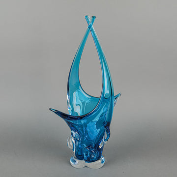 Lorraine/Chalet Style Free Form Art Glass Basket  Blue