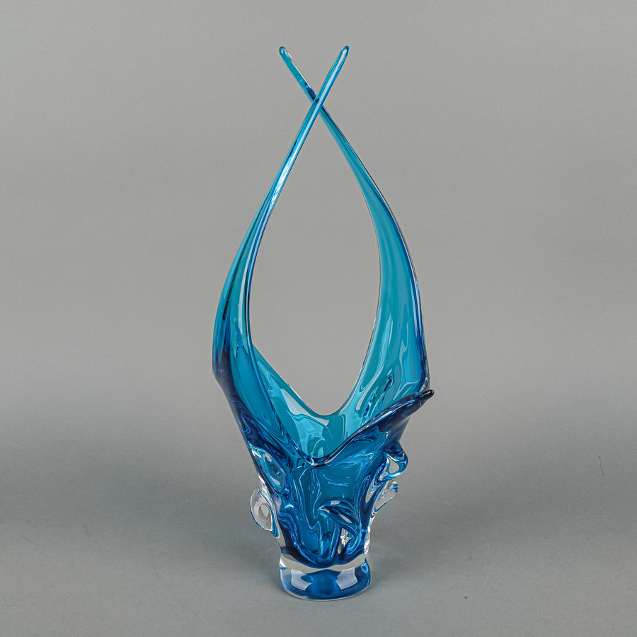 Lorraine/Chalet Style Free Form Art Glass Basket  Blue