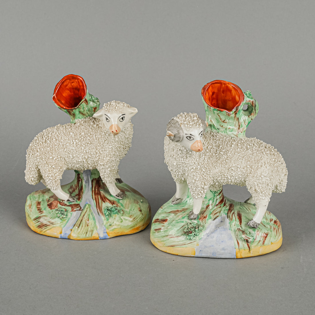 Vintage Staffordshire Sheep Spill Vases Set Of 2