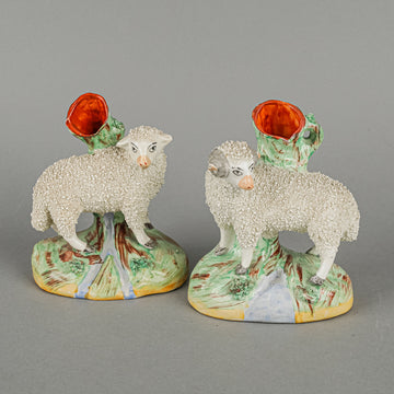 Vintage Staffordshire Sheep Spill Vases Set Of 2