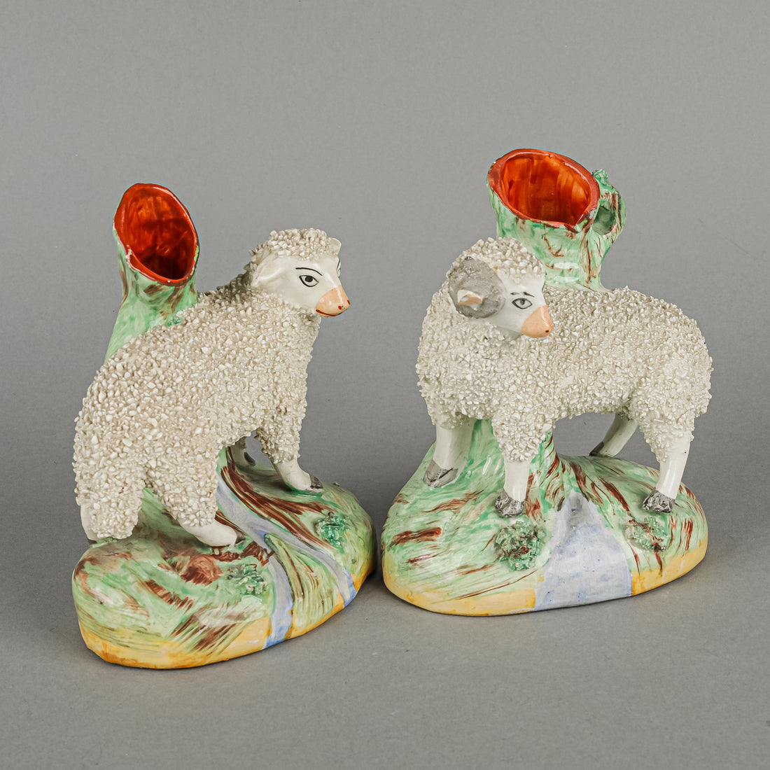 Vintage Staffordshire Sheep Spill Vases Set Of 2