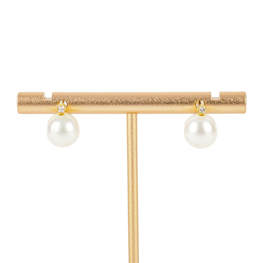 18K Yellow Gold Cultured Pearl Diamond Earrings 9-9.5mm