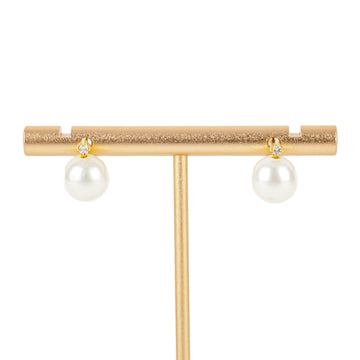 18K Yellow Gold Cultured Pearl Diamond Earrings 9-9.5mm