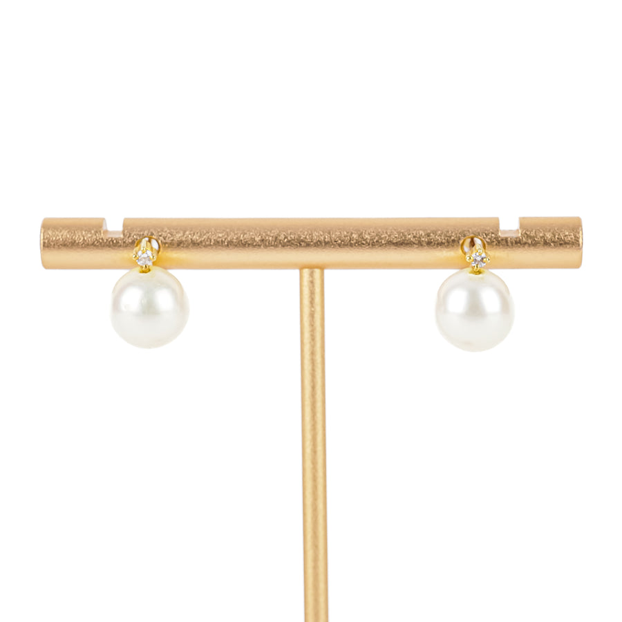 18K Yellow Gold Cultured Pearl Diamond Earrings 9-9.5mm