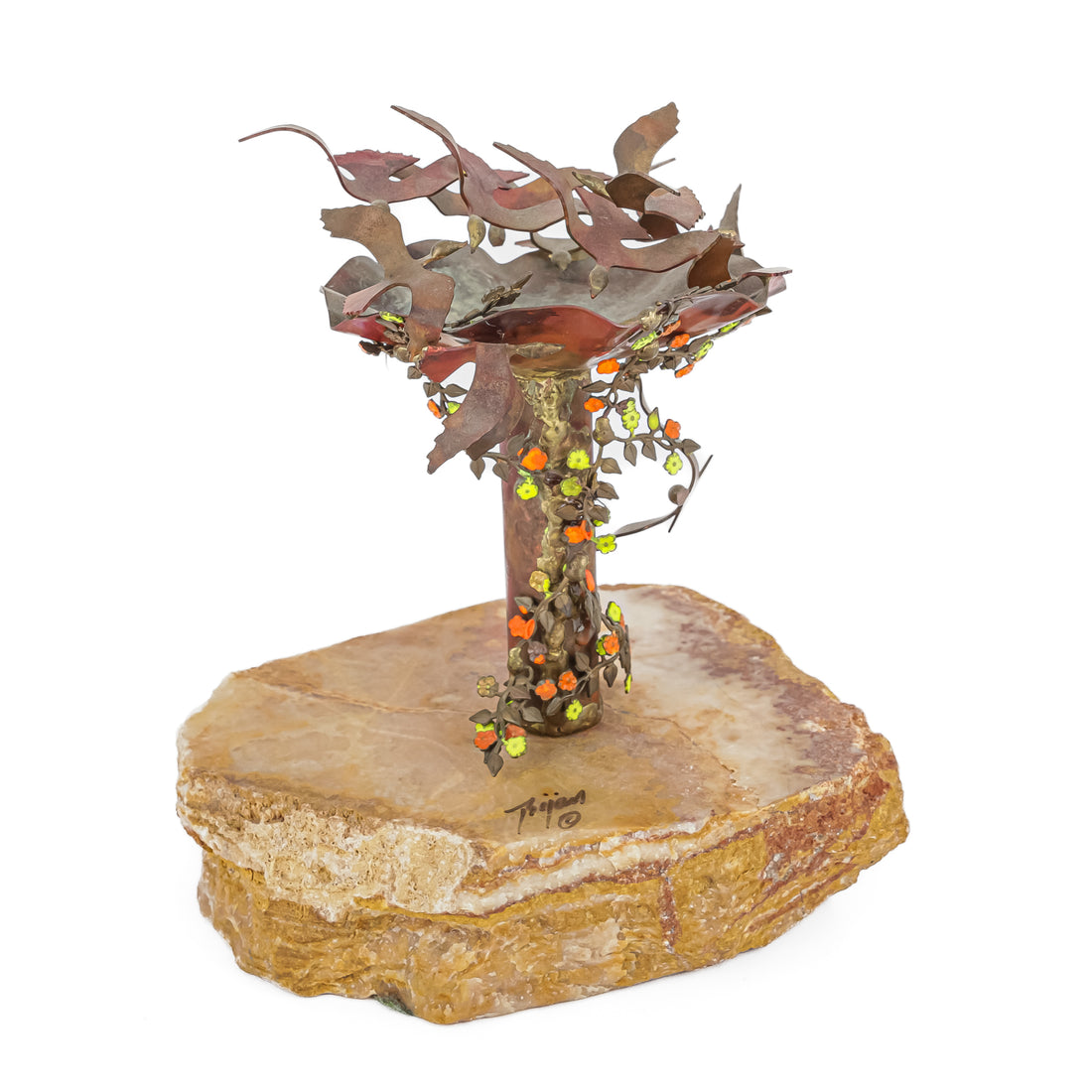 Bijan J Bijan Copper Sculpture "Bird Bath" Copper & Enamel