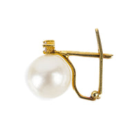 18K Yellow Gold Cultured Pearl Diamond Earrings 9-9.5mm