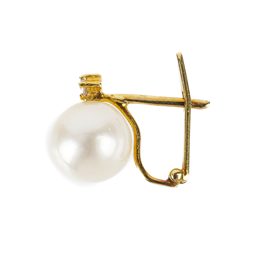 18K Yellow Gold Cultured Pearl Diamond Earrings 9-9.5mm