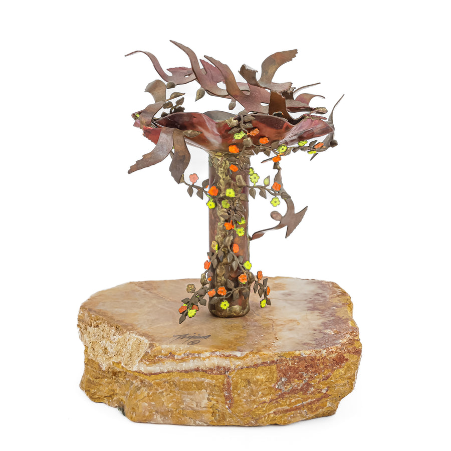 Bijan J Bijan Copper Sculpture "Bird Bath" Copper & Enamel