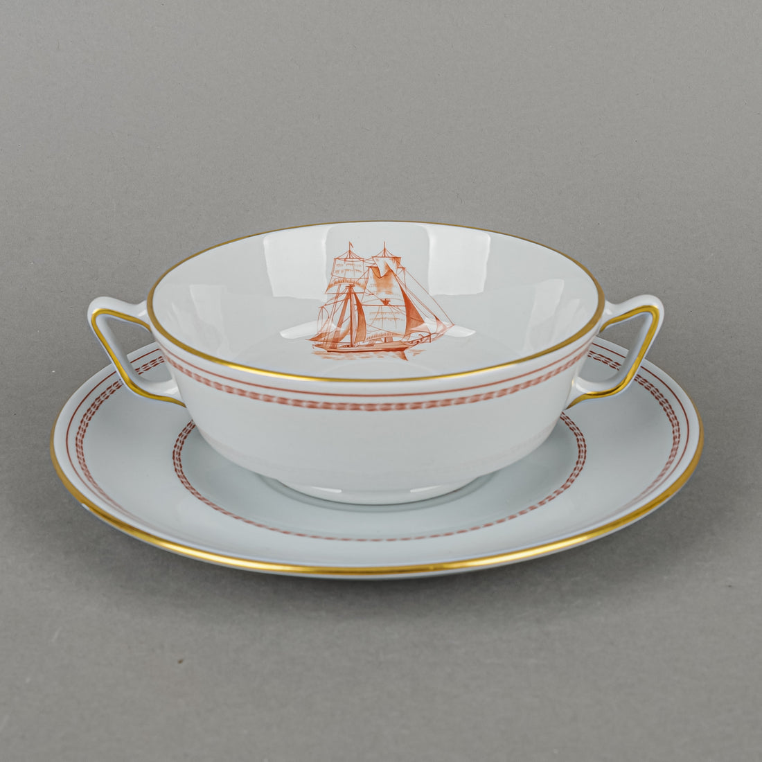 SPODE Trade Winds Red W128 Cream Soup And Saucers Set Of 4