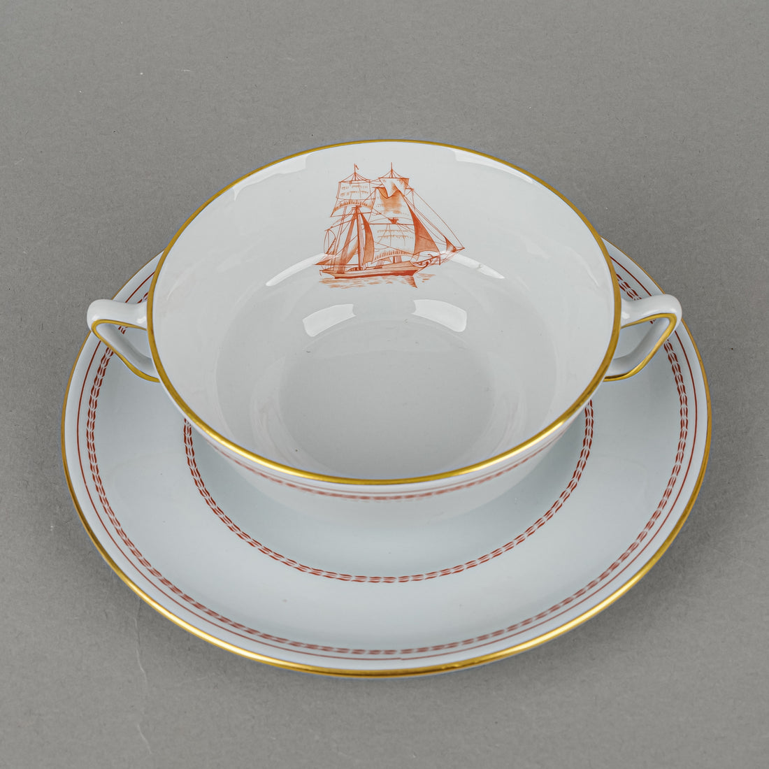 SPODE Trade Winds Red W128 Cream Soup And Saucers Set Of 4