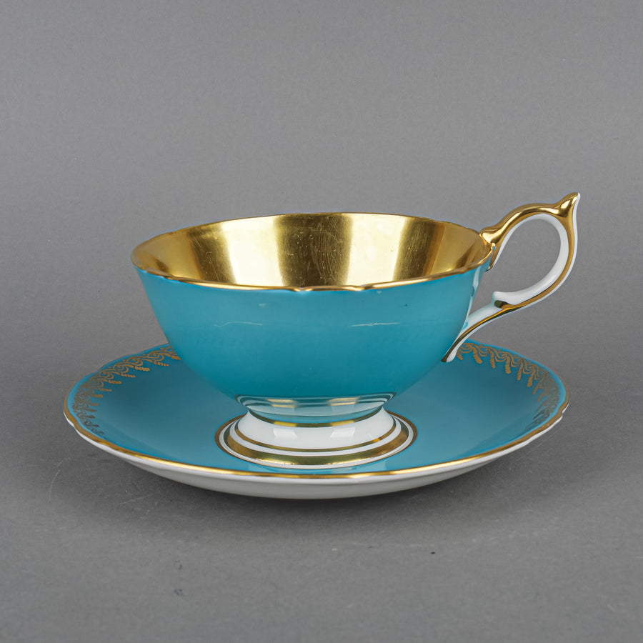 AYNSLEY Cup & Saucer D.Jones Orchard Fruit - Turquoise Ground