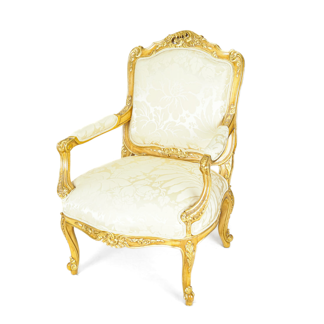 Gilt Fauteuil Chair With Gold Floral Upholstery