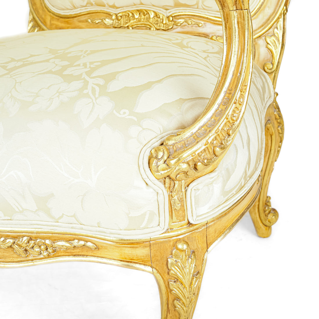 Gilt Fauteuil Chair With Gold Floral Upholstery