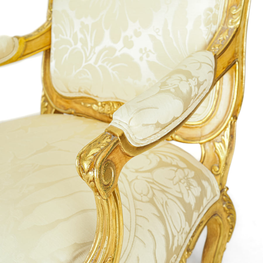 Gilt Fauteuil Chair With Gold Floral Upholstery