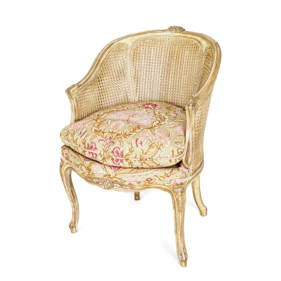 Louis Style Cane Back Armchair Floral Upholstery