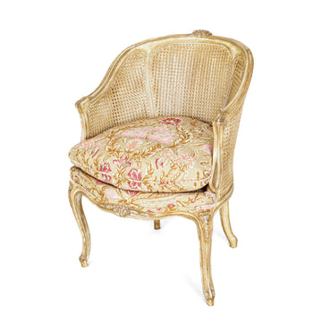 Louis Style Cane Back Armchair Floral Upholstery