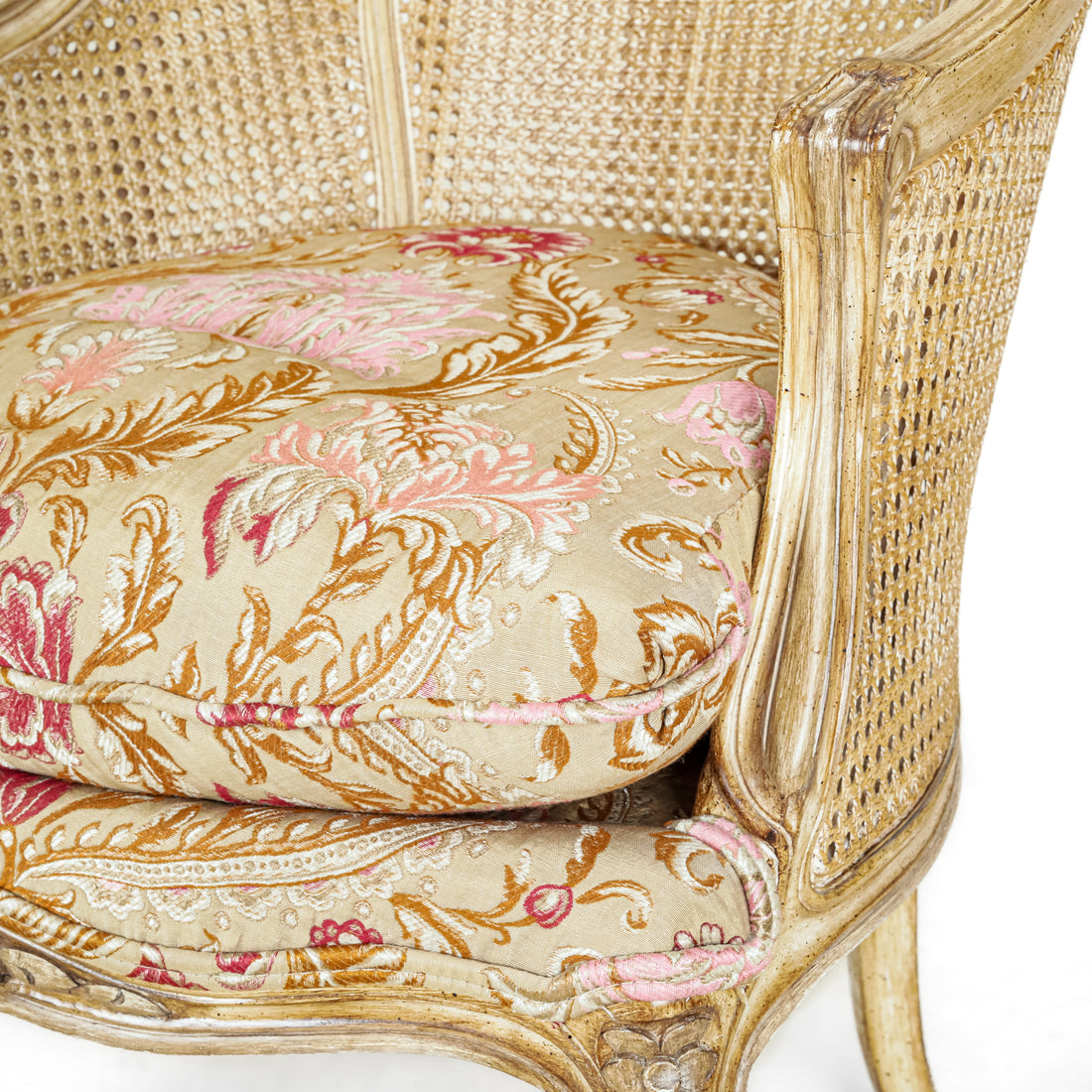 Louis Style Cane Back Armchair Floral Upholstery
