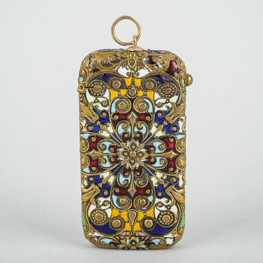 French Brass Enamel Russian/Pan-Slavic Style Vesta Case
