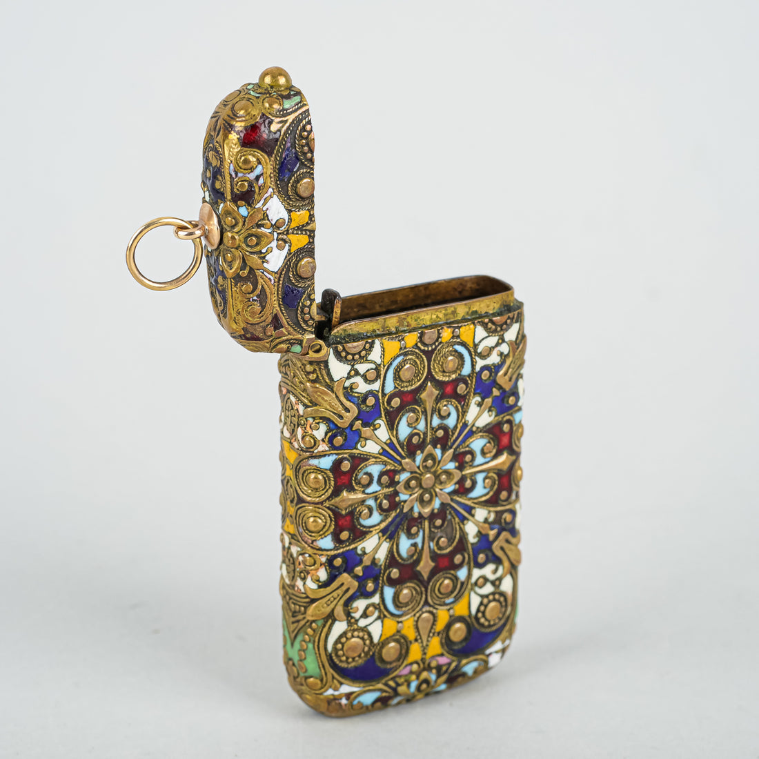 French Brass Enamel Russian/Pan-Slavic Style Vesta Case