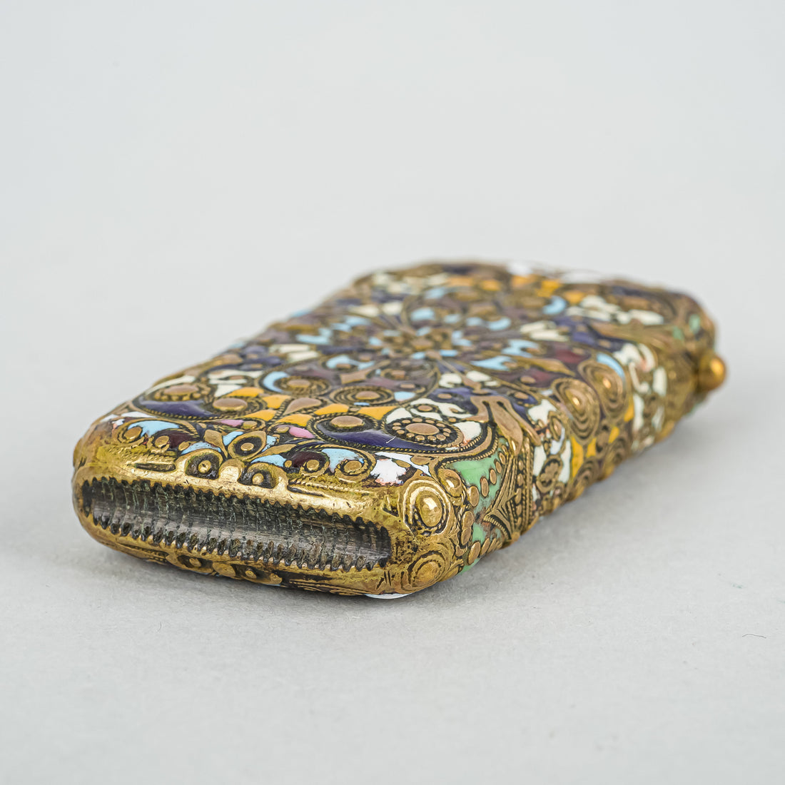 French Brass Enamel Russian/Pan-Slavic Style Vesta Case