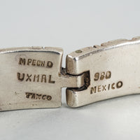 MIGUEL PEON 980 Silver Aztec Motif Panel Link Bracelet