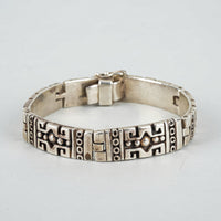 MIGUEL PEON 980 Silver Aztec Motif Panel Link Bracelet