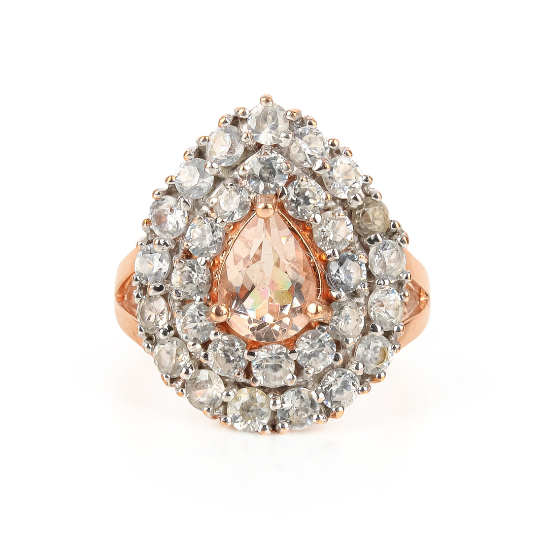 10K Rose Gold Pear Shape Morganite & White Sapphire Cluster Ring