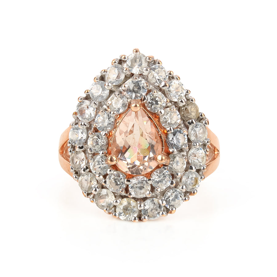 10K Rose Gold Pear Shape Morganite & White Sapphire Cluster Ring