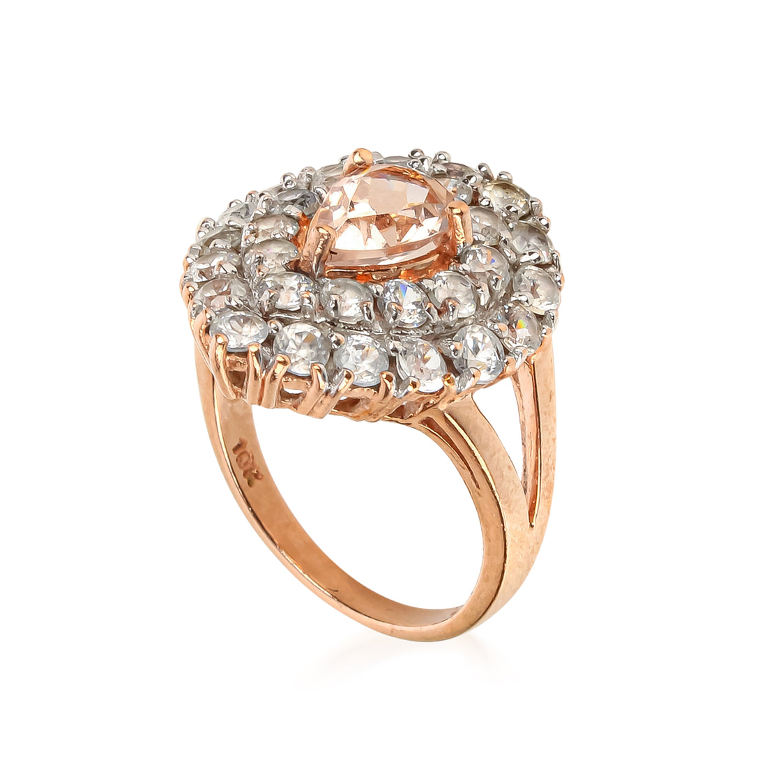 10K Rose Gold Pear Shape Morganite & White Sapphire Cluster Ring