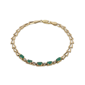 10K Yellow Gold Oval Emerald & Diamond Tennis Bracelet