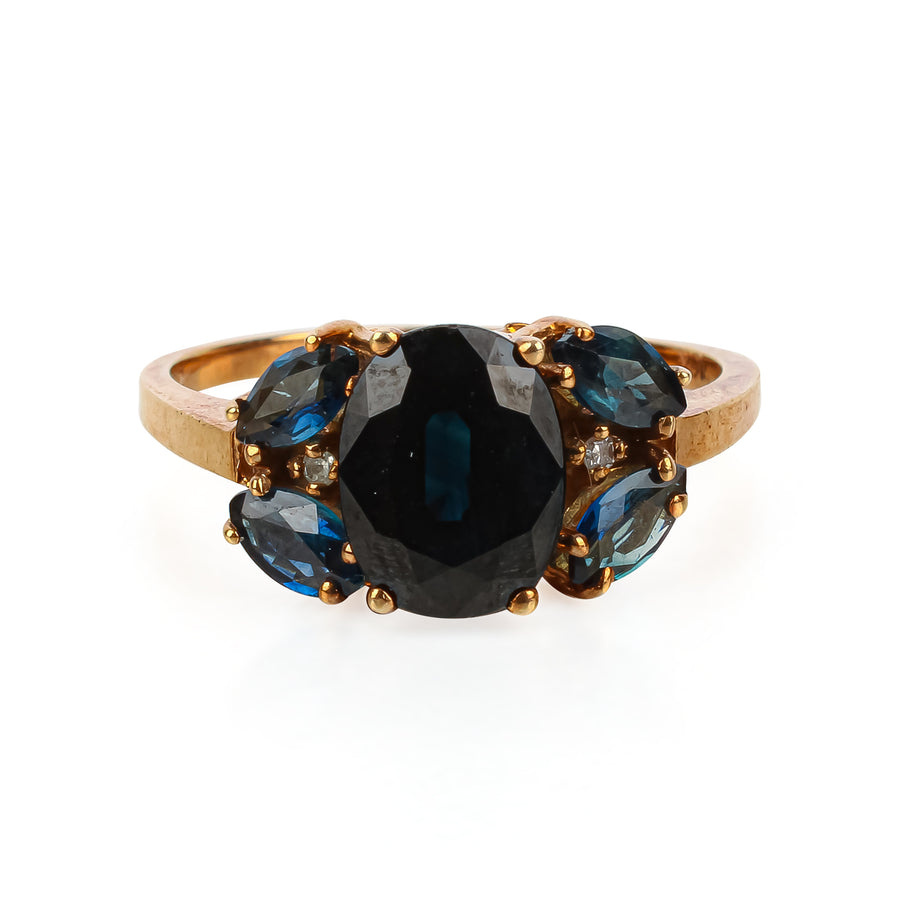 10K Yellow Gold Oval Marquise Sapphire Ring