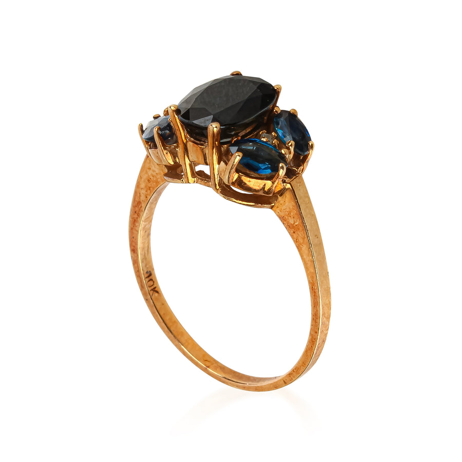 10K Yellow Gold Oval Marquise Sapphire Ring