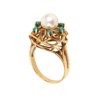 10K Yellow Gold Pearl & Turquoise Ring