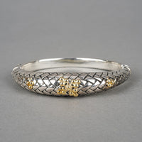 Sterling Silver And 14K Basketweave Hinged Bangle
