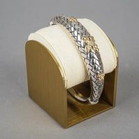 Sterling Silver And 14K Basketweave Hinged Bangle