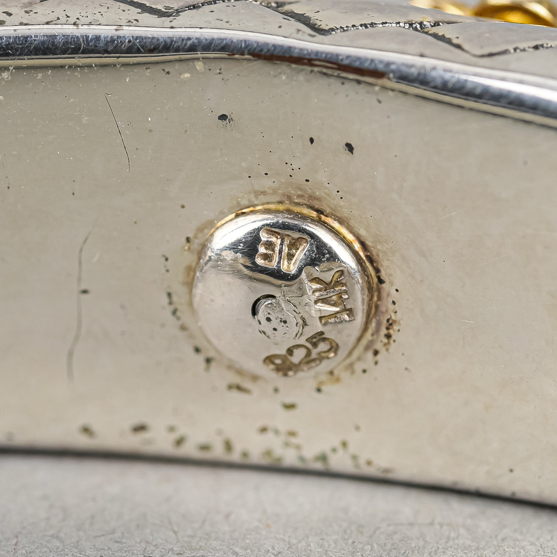 Sterling Silver And 14K Basketweave Hinged Bangle