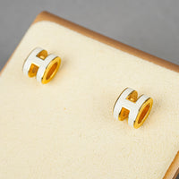 HERMES Mini Pop H Enamel Stud Earrings - White