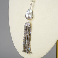 Sterling Moonstone Rondelle Baroque Pearl Tassel Necklace