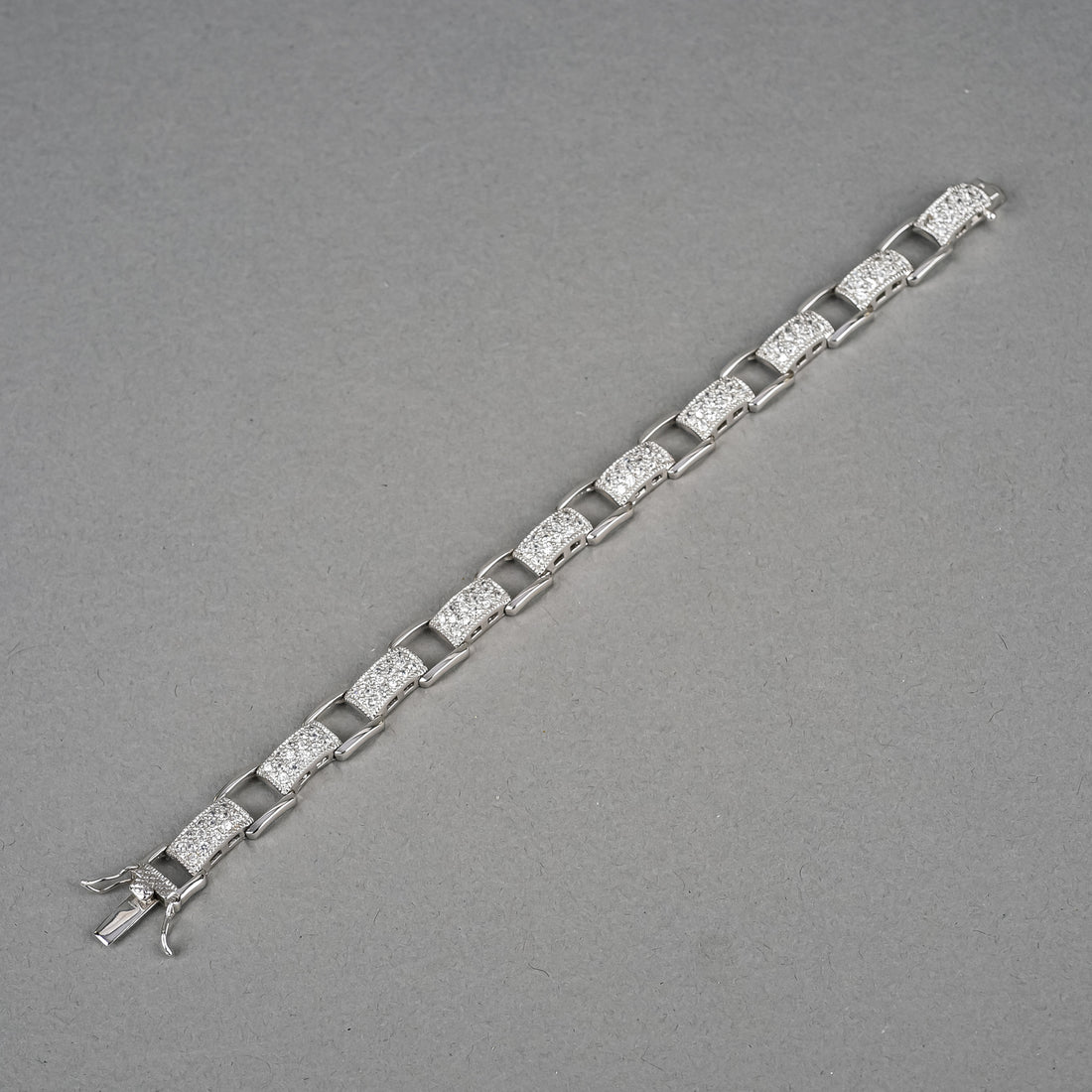 Sterling Pave Cubic Zirconia Rectangular Link Bracelet