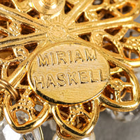 MIRIAM HASKELL Gold Tone Faux Pearl Carved Flower Studs