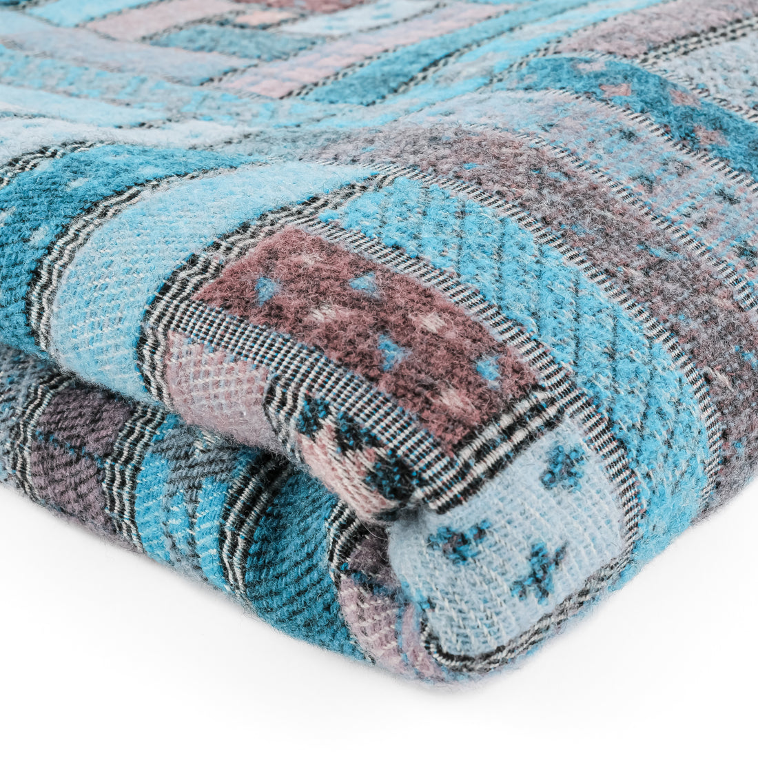LANEROSSI Woven Wool Throw - Blue