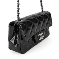 CHANEL Dark Grey Striated Patent Leather Extra Mini Flap Bag