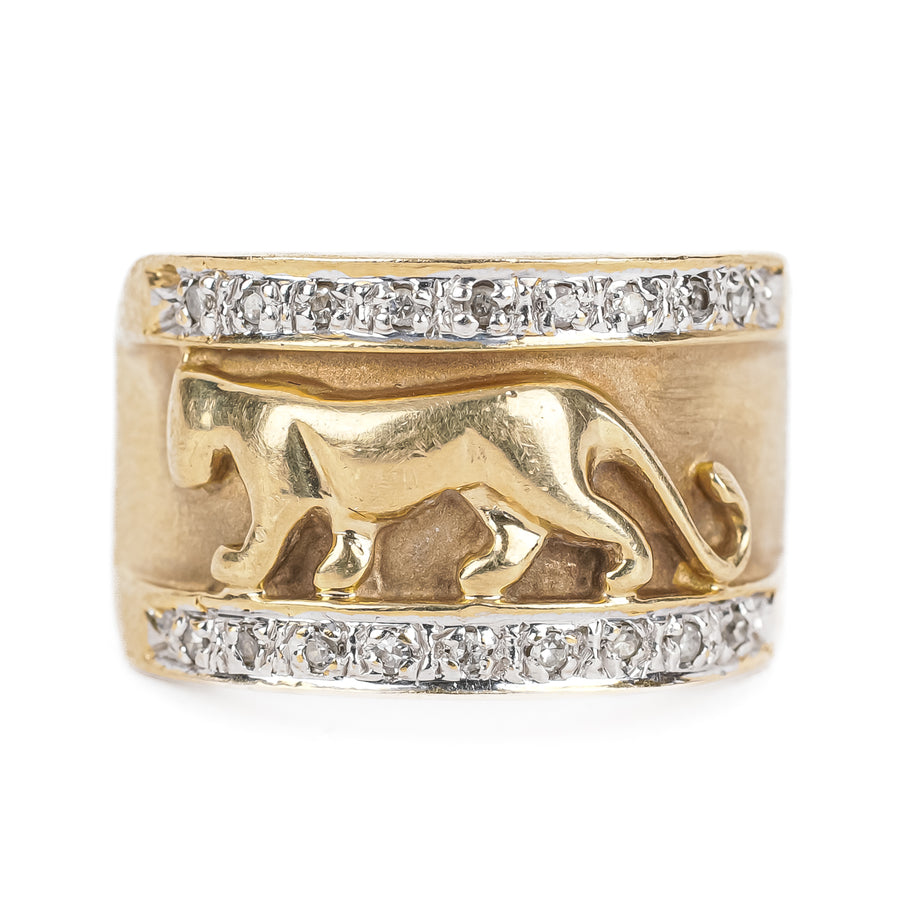 14K Yellow Gold Diamond Panther Band Ring