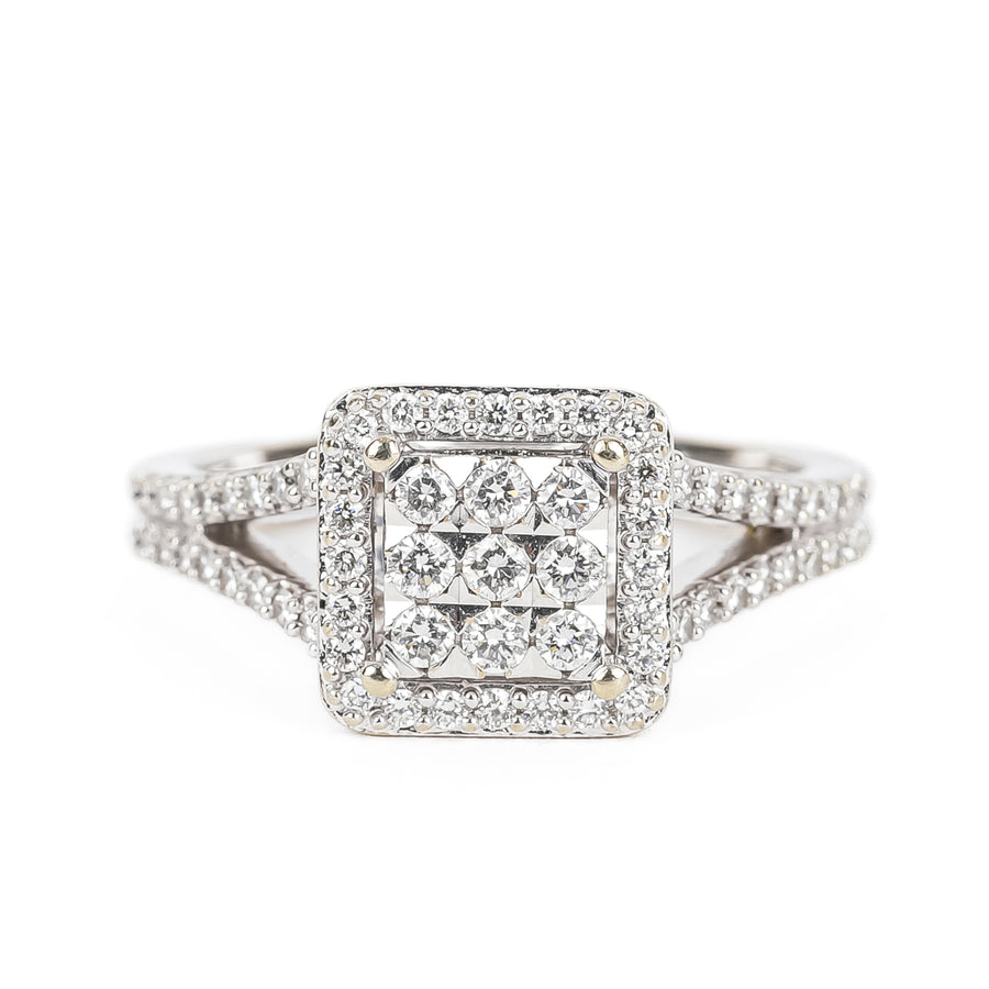 14K White Gold Pave Diamond Square Ring